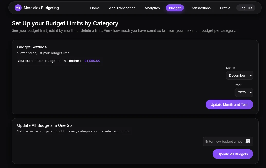 Budgeting App budget setup